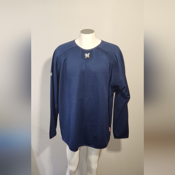 Milwaukee Brewers Majestic Vintage Navy Thermal Pullover - Picture 1 of 6